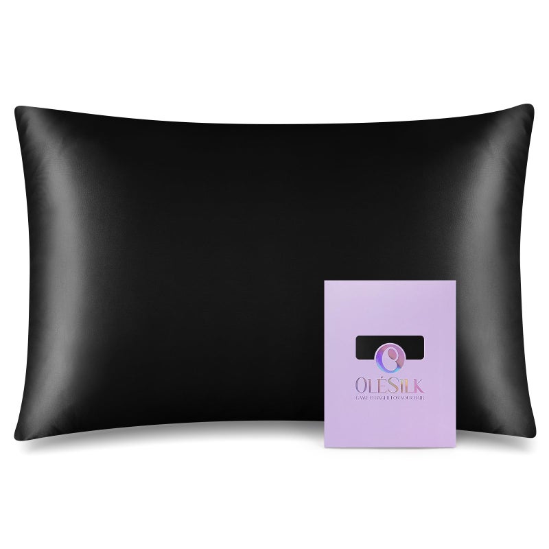 OLESILK 100% Mulberry Silk Toddler Pillowcase for Hair and Skin, Both Sides 19 Momme Pure Natural Silk Travel Pillow Cases with Hidden Zipper, 13"x 18", Black - Image 1